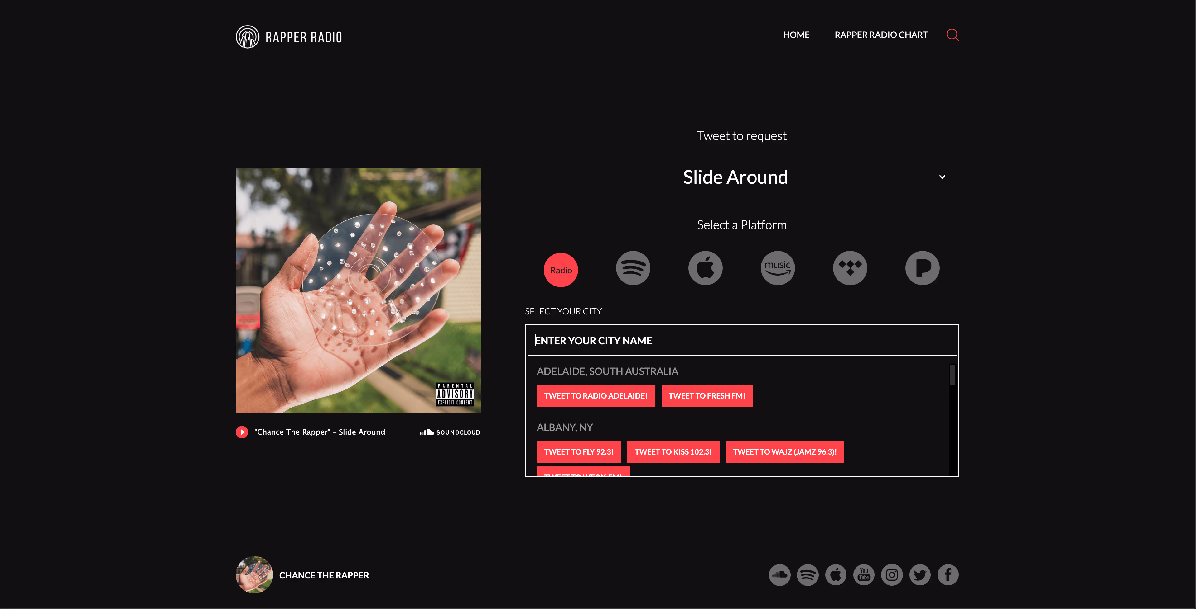 City filter for requesting a track